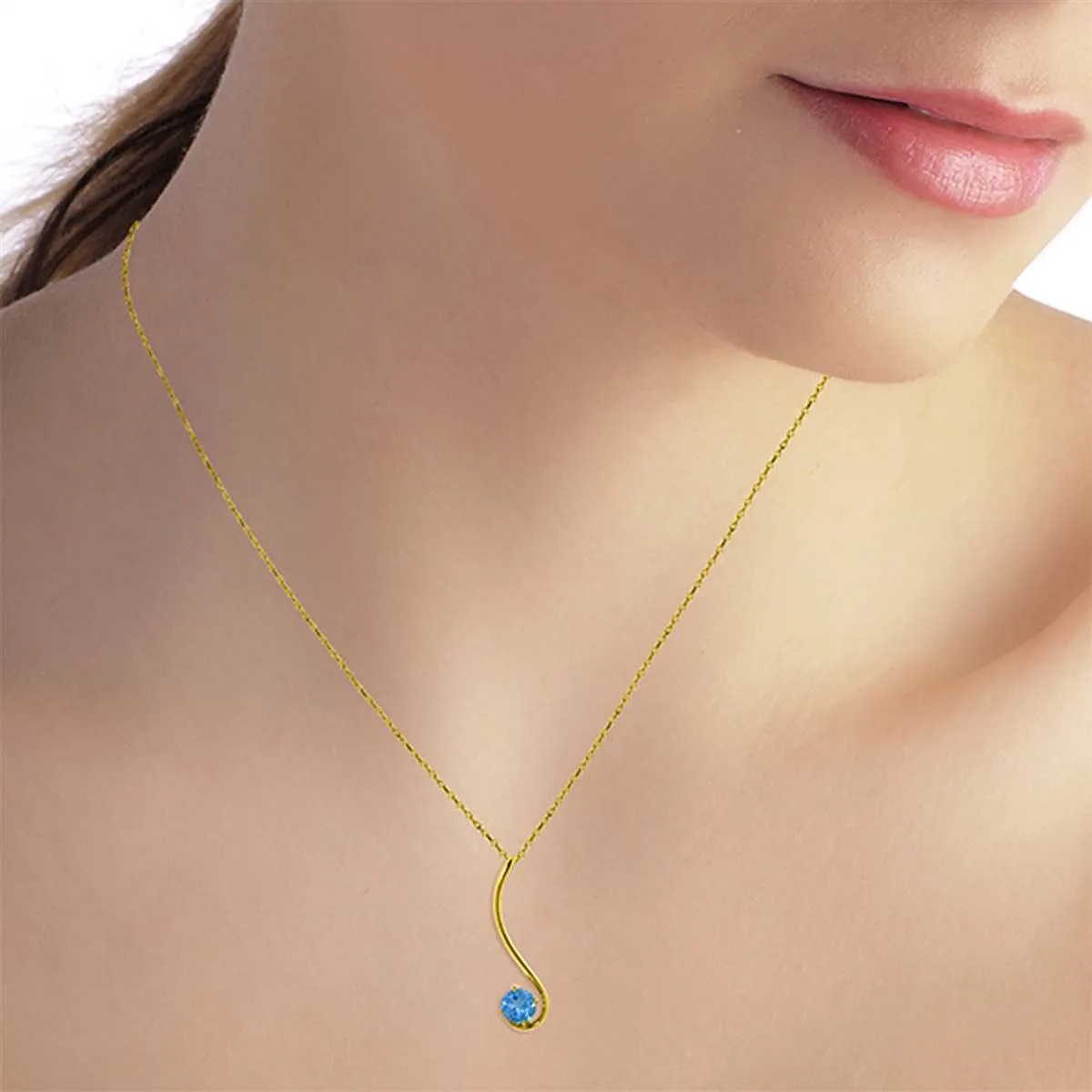 0.55 Carat 14K Solid Yellow Gold Birds Are Singing Blue Topaz Necklace