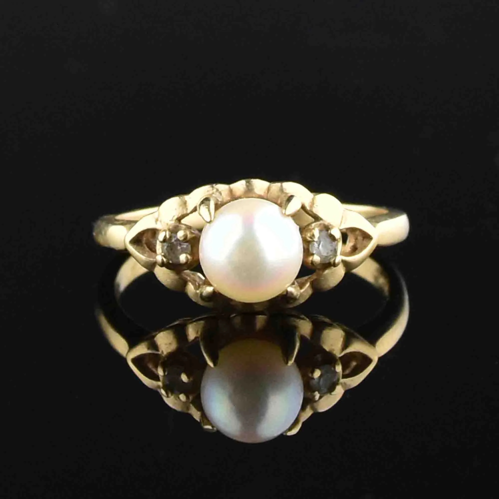 10K Gold Pearl Solitaire Engagement Ring, Sz 6