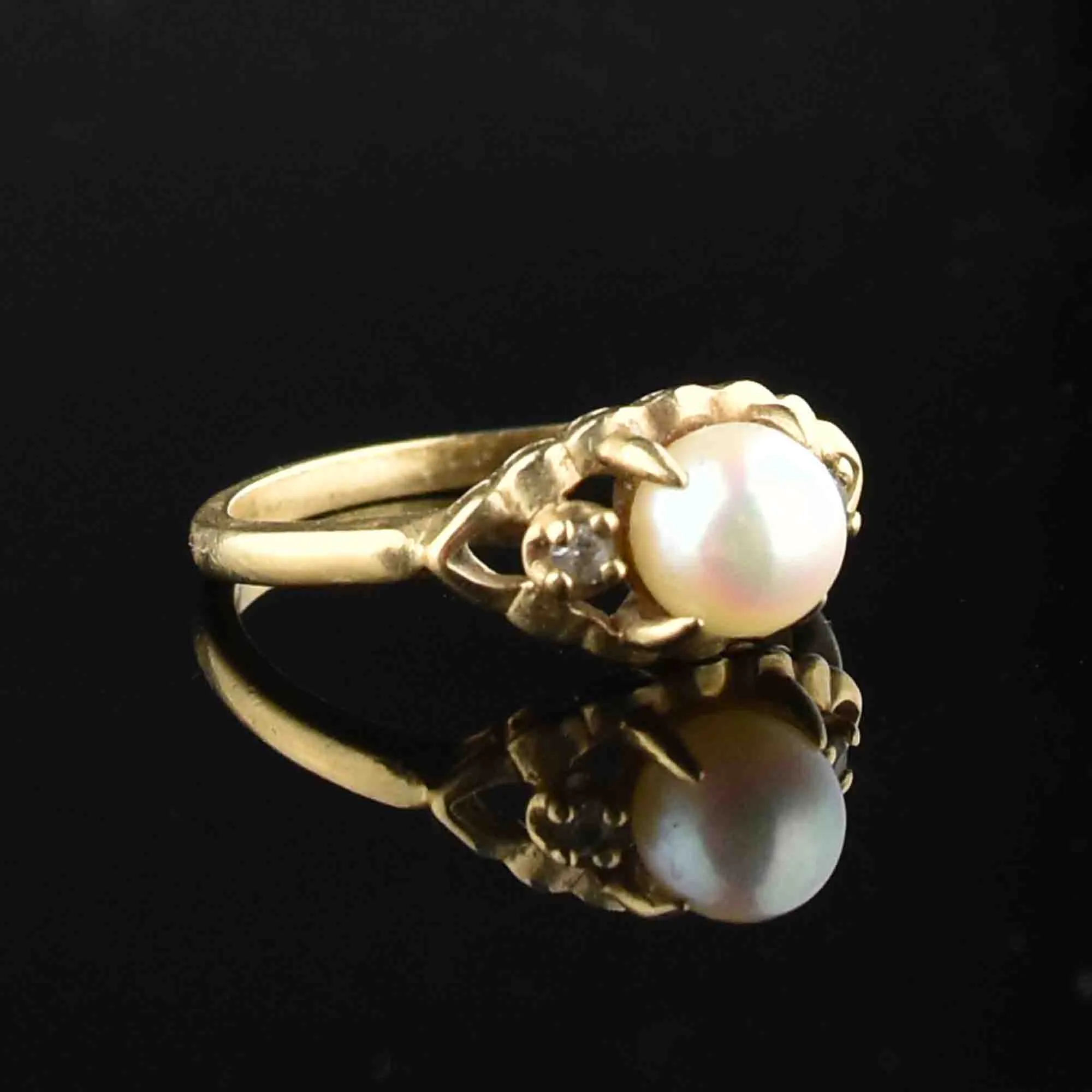 10K Gold Pearl Solitaire Engagement Ring, Sz 6