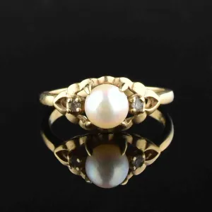 10K Gold Pearl Solitaire Engagement Ring, Sz 6