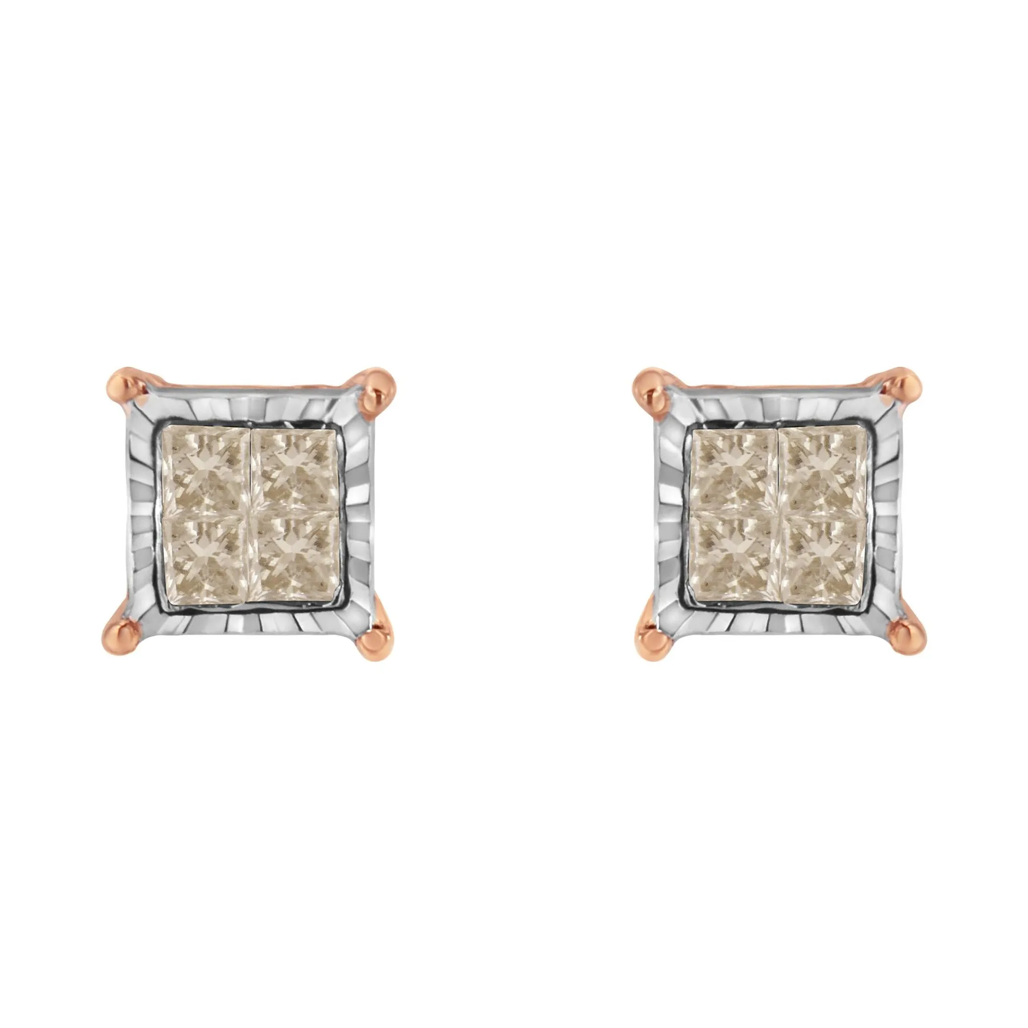 10K Two-Toned Princess-Cut Composite Diamond Stud Earrings (1/2 cttw, J-K Color, I1-I2 Clarity)