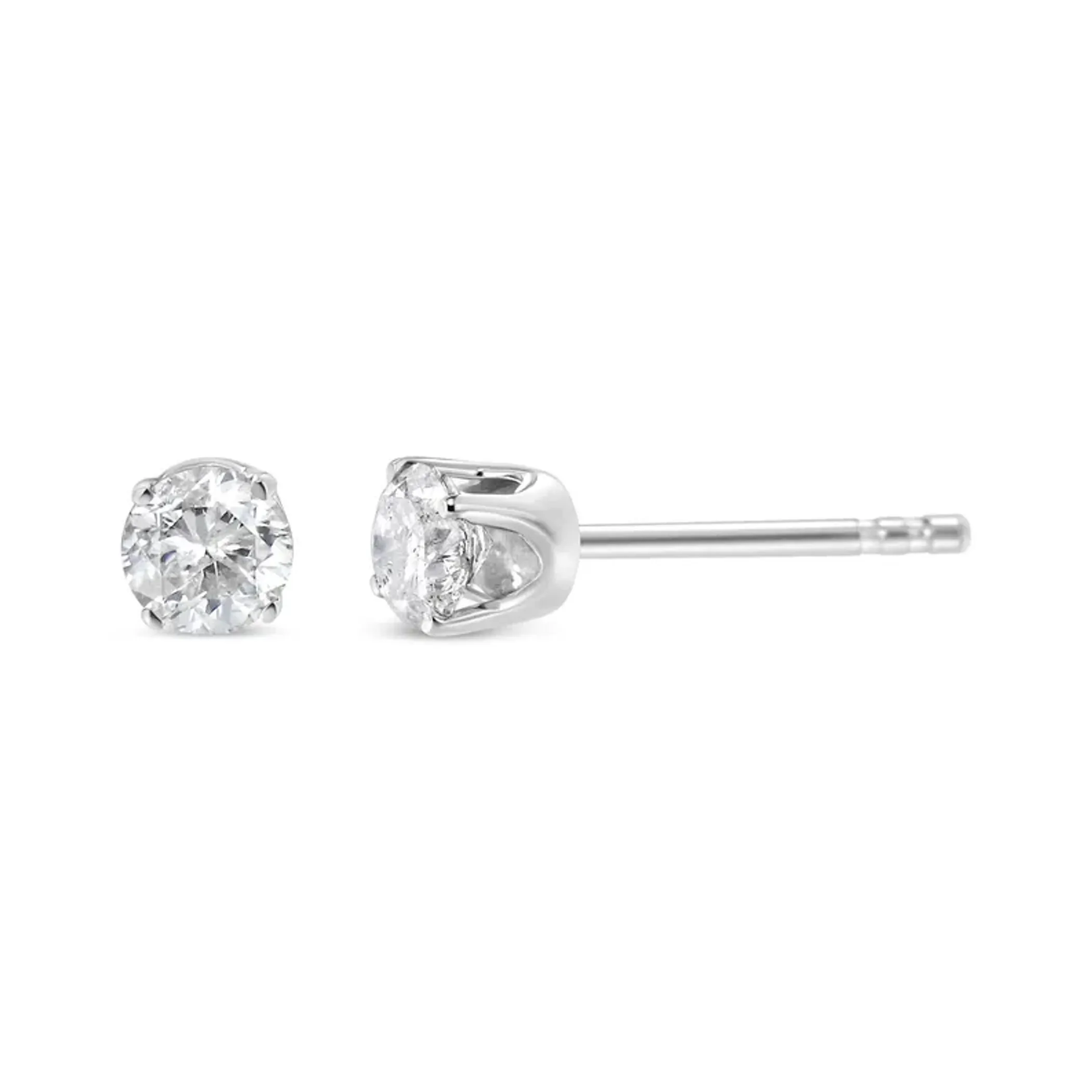 10K White Gold 1/10 Cttw Round Brilliant-Cut Near Colorless Diamond Classic 4-Prong Stud Earrings (H-I Color, I3 Clarity)