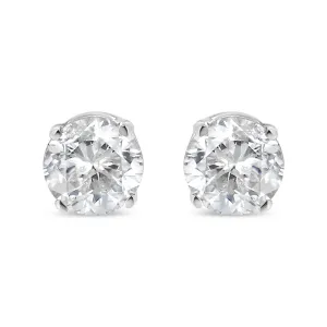 10K White Gold 1/10 Cttw Round Brilliant-Cut Near Colorless Diamond Classic 4-Prong Stud Earrings (H-I Color, I3 Clarity)