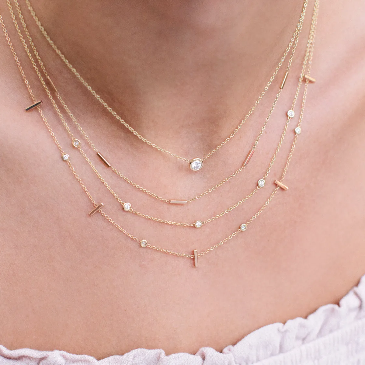 14k 5 Horizontal Tiny Bar Station Necklace