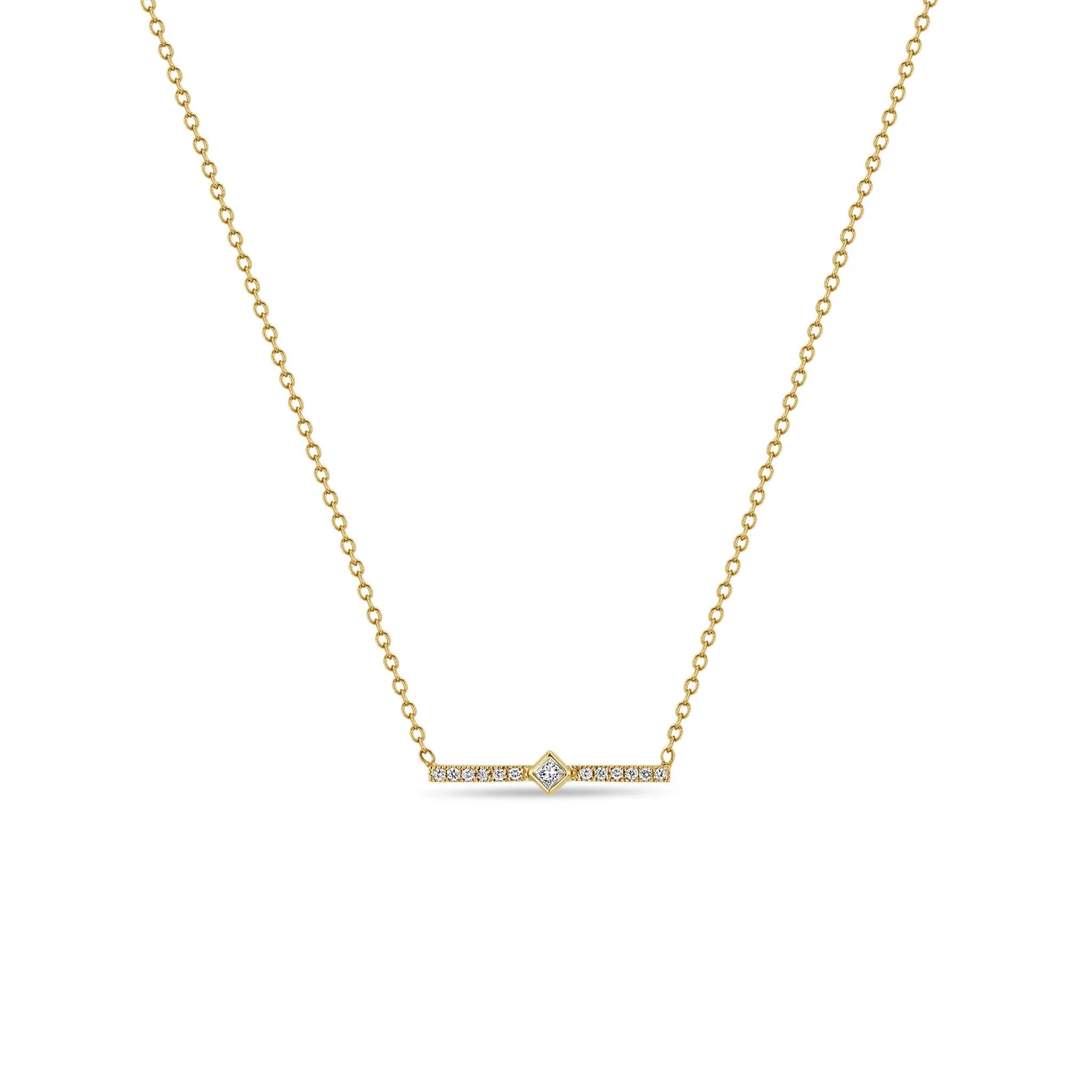 14k Princess Diamond & Diamond Bar Necklace