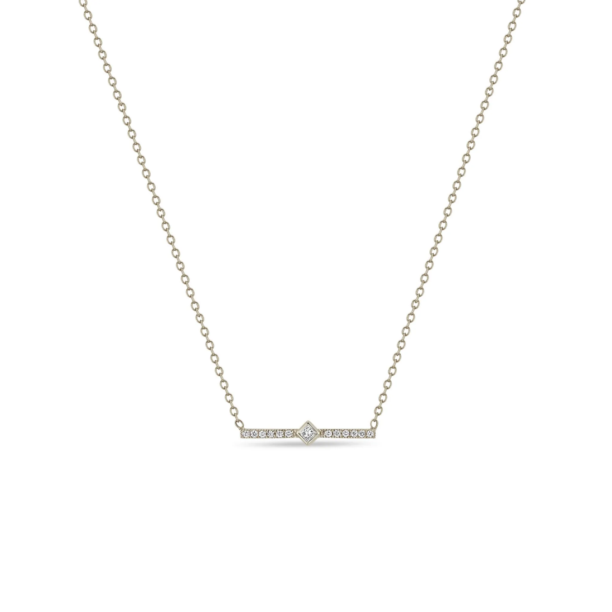 14k Princess Diamond & Diamond Bar Necklace