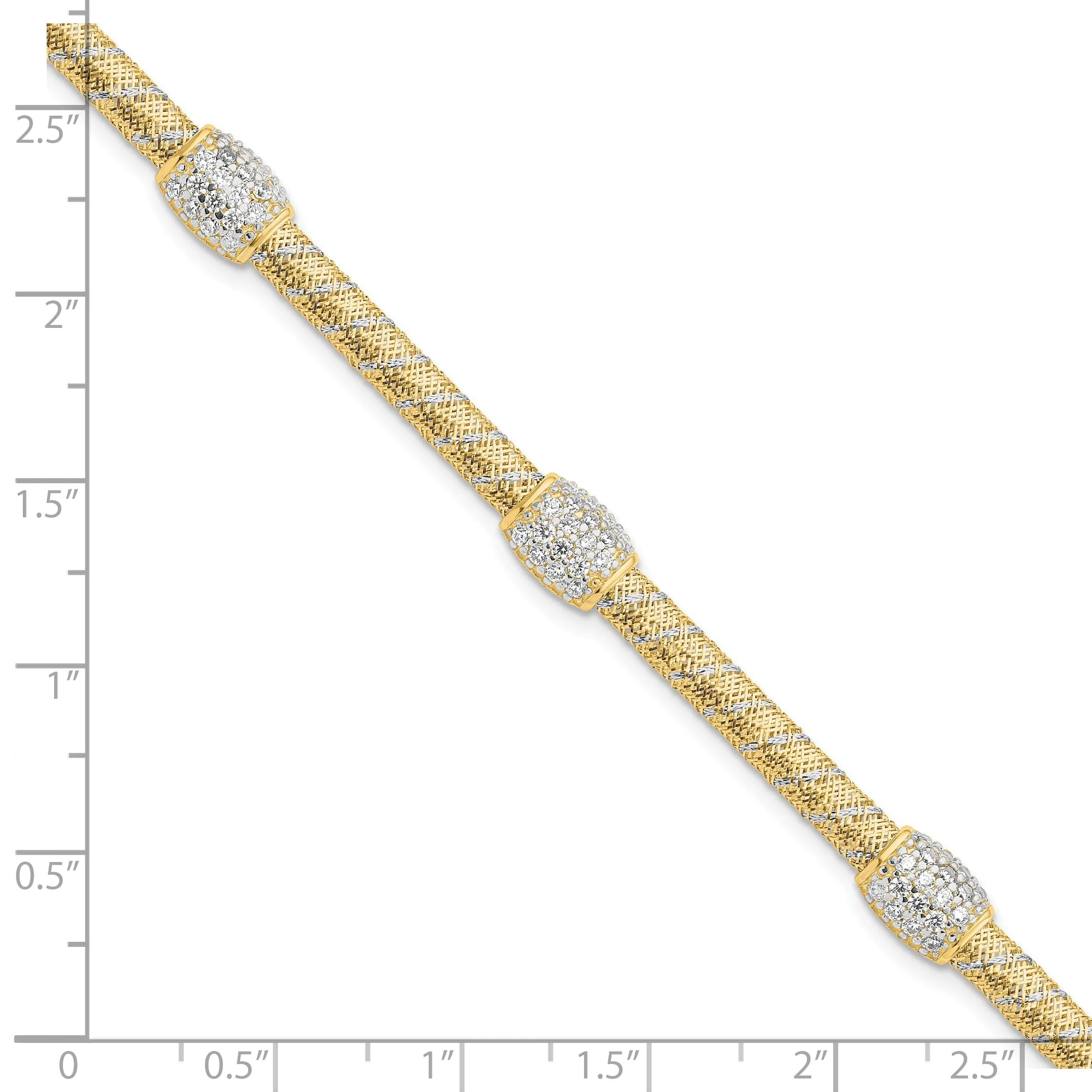 14k Two Tone Gold Mesh  C.Z Bracelet