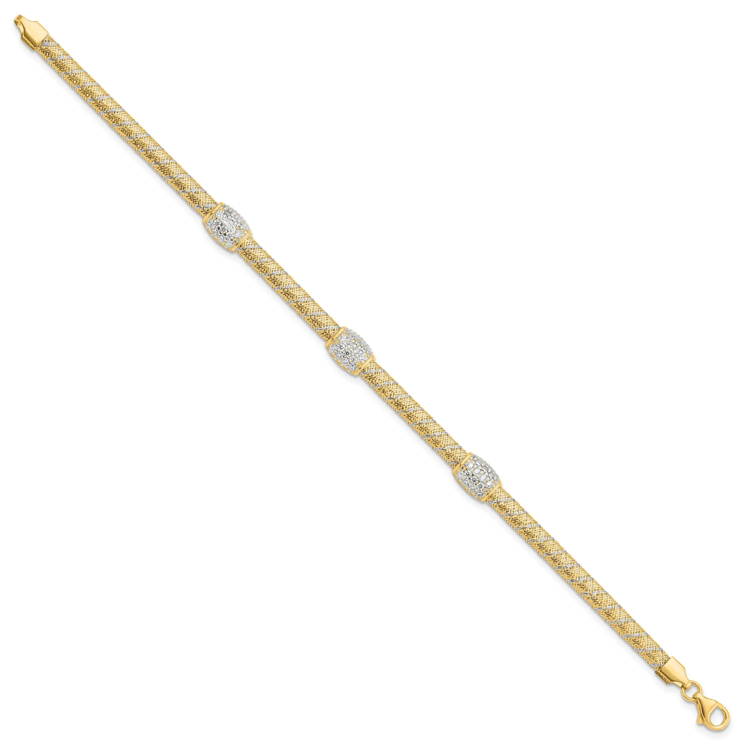 14k Two Tone Gold Mesh  C.Z Bracelet