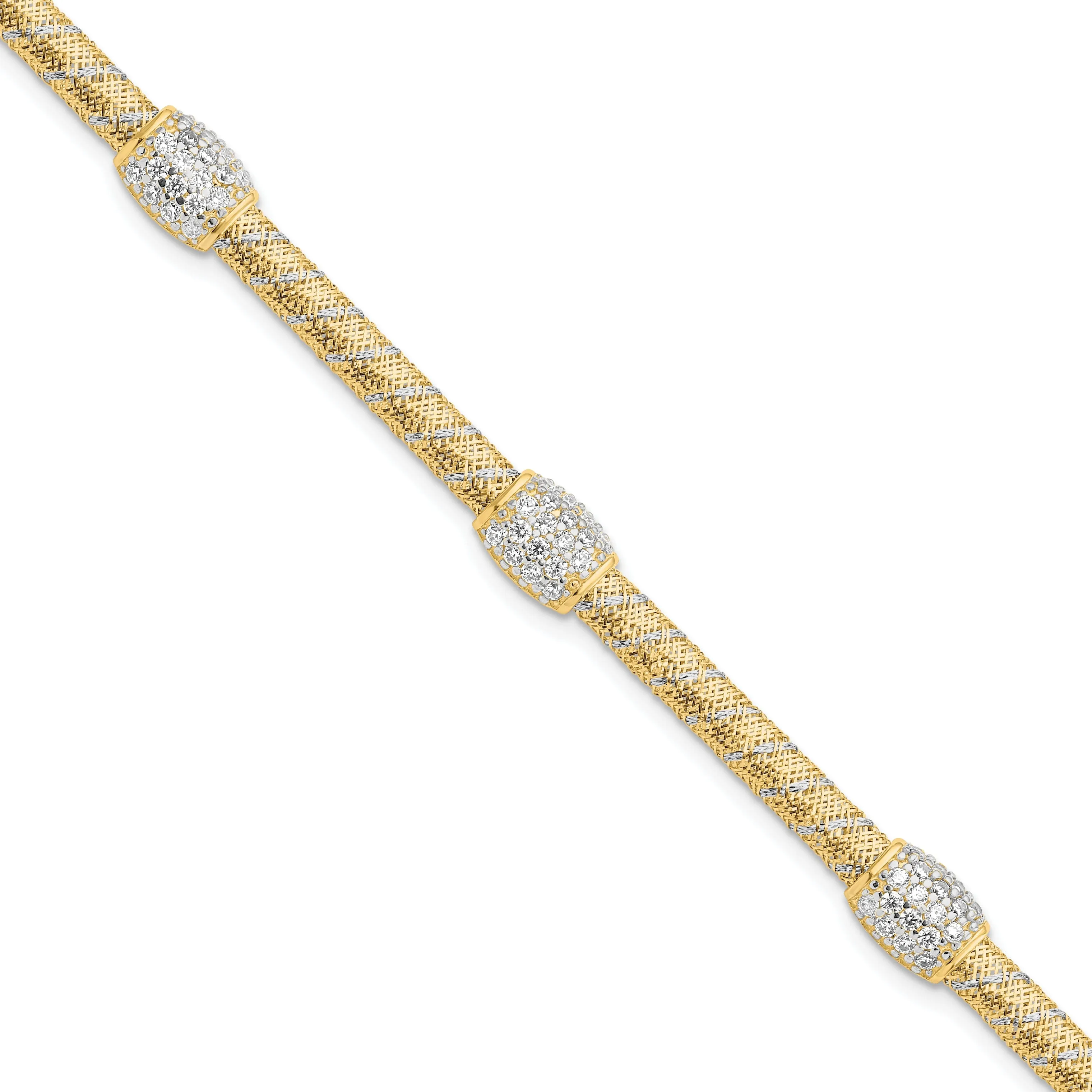 14k Two Tone Gold Mesh  C.Z Bracelet