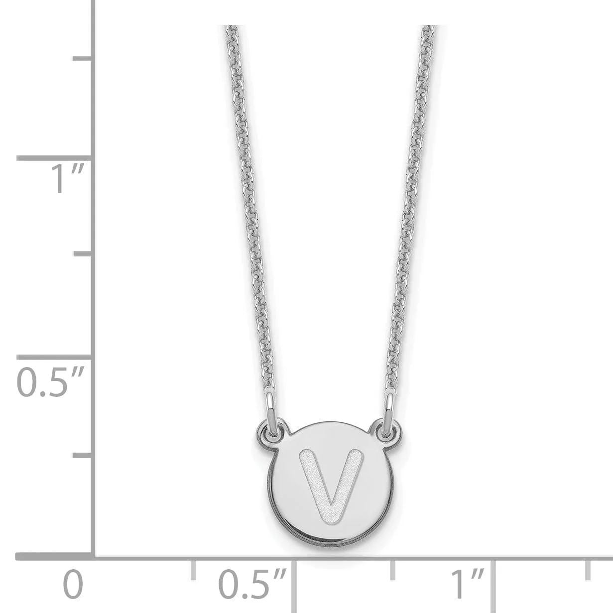 14k White Gold Tiny Circle Block Letter W Initial Pendant and Necklace