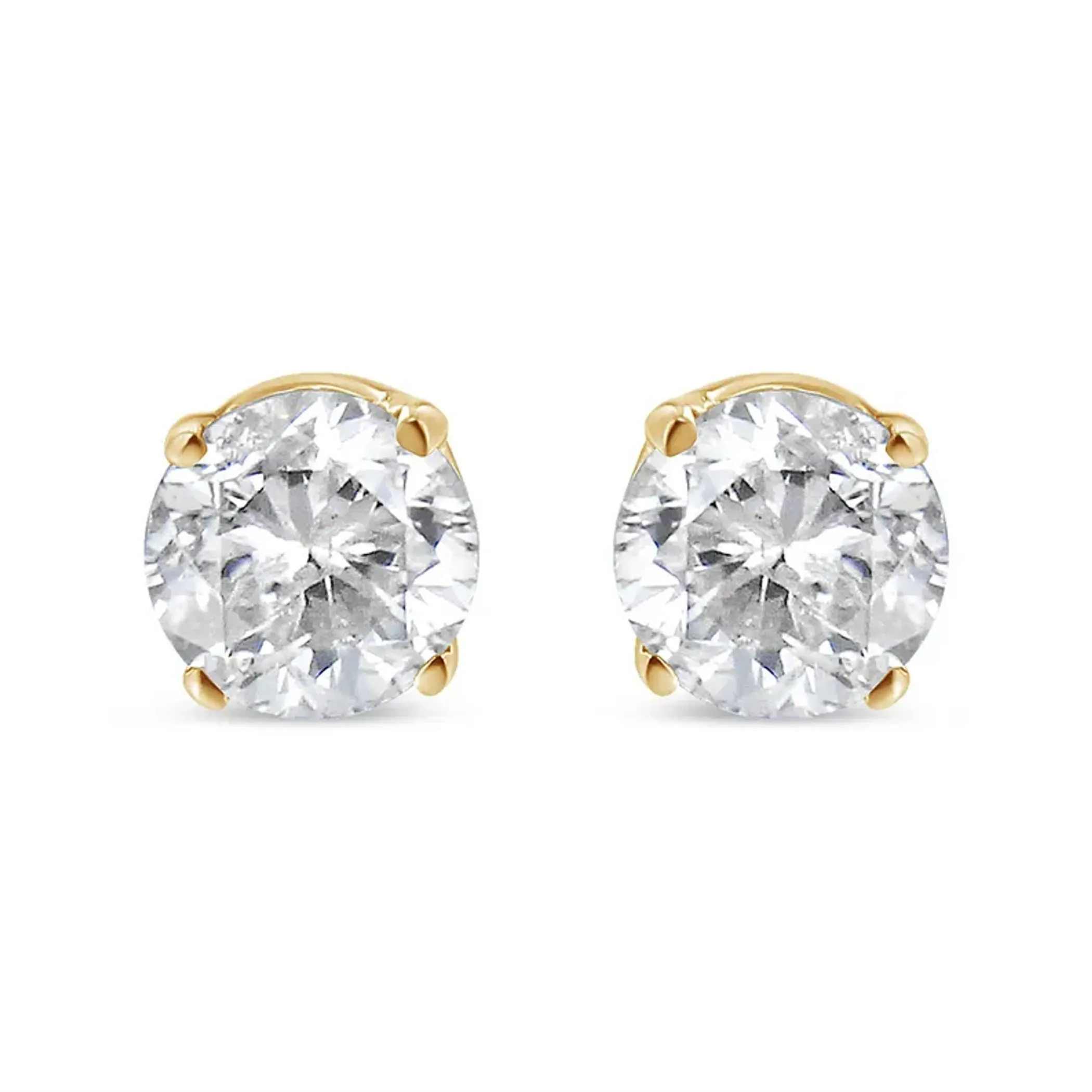 14K Yellow Gold 1/10 Cttw Round Brilliant-Cut Near Colorless Diamond Classic 4-Prong Stud Earrings (J-K Color, SI1-SI2 Clarity)