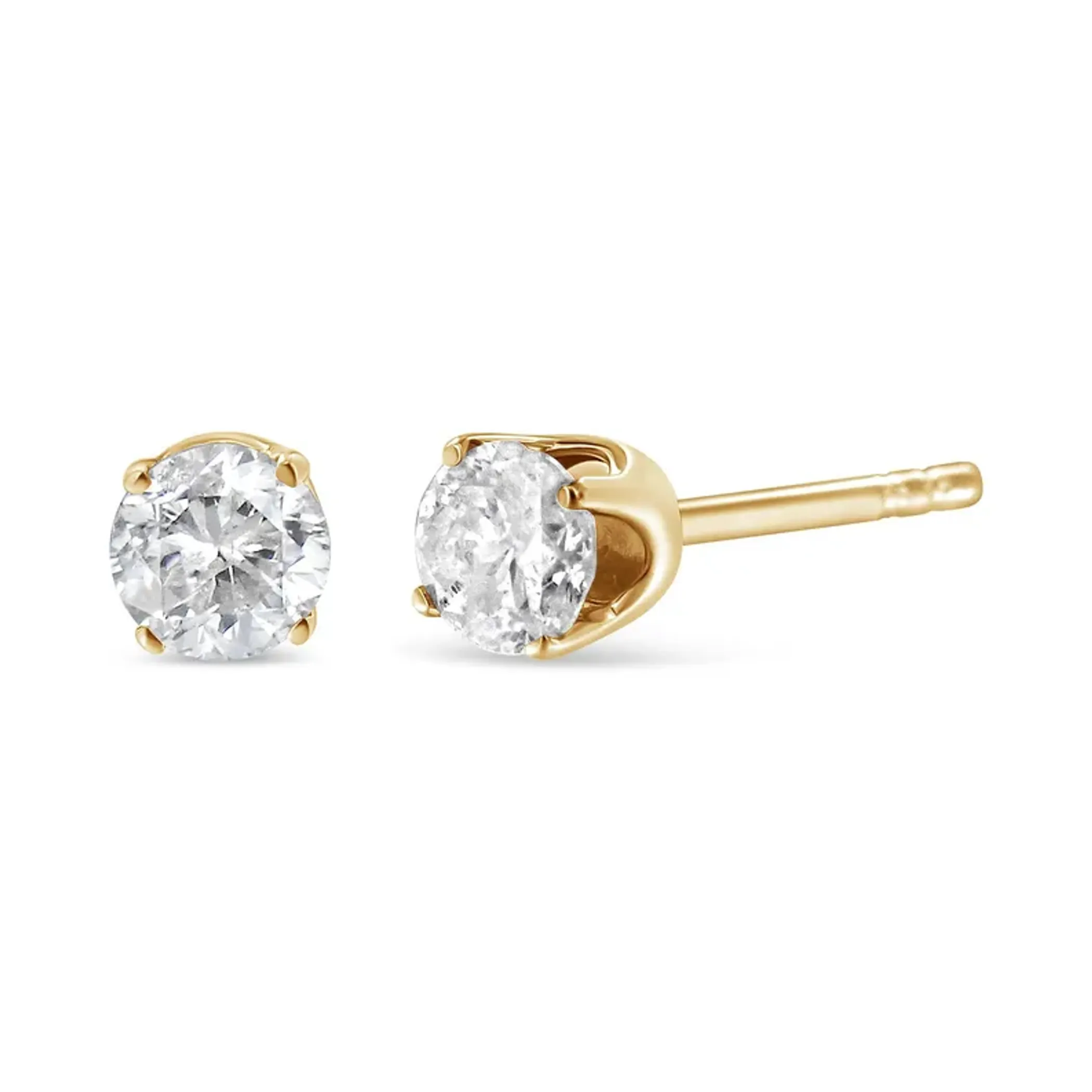 14K Yellow Gold 1/10 Cttw Round Brilliant-Cut Near Colorless Diamond Classic 4-Prong Stud Earrings (J-K Color, SI1-SI2 Clarity)