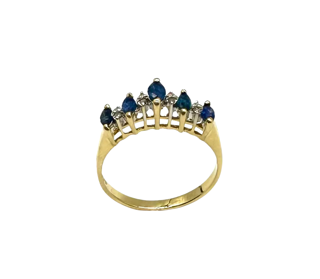 14k Yellow Gold Ring with Marquise-Shaped Sapphires and Diamond Accents