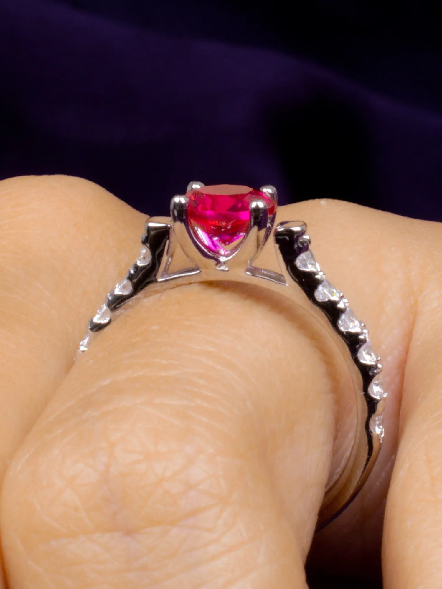 1.5 Carat Red Ruby Solitaire Silver Ring