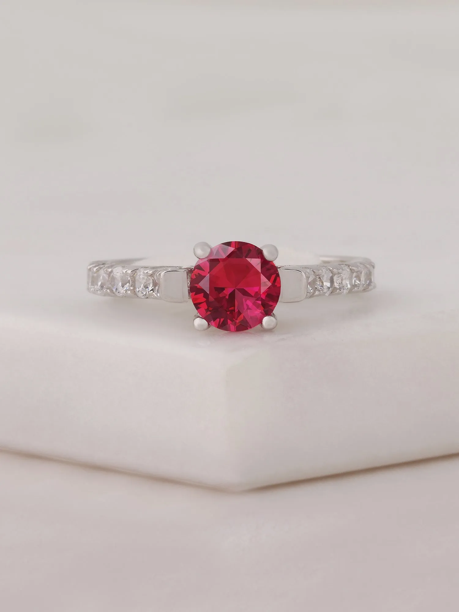 1.5 Carat Red Ruby Solitaire Silver Ring