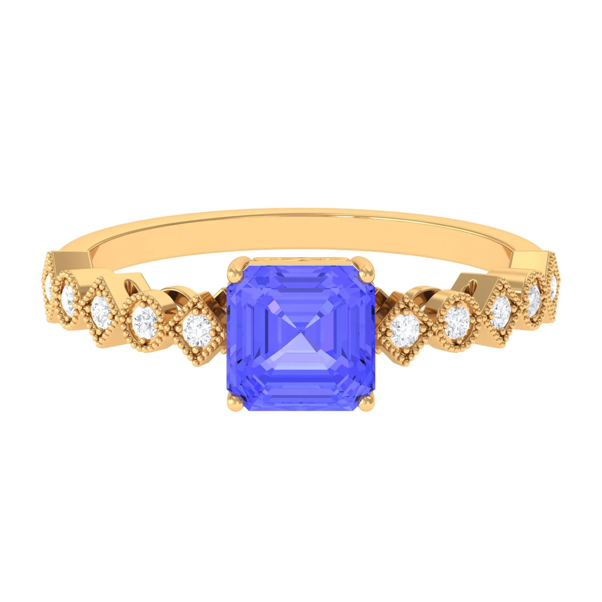 1.5 CT Asscher Cut Tanzanite Solitaire Engagement Ring with Diamond