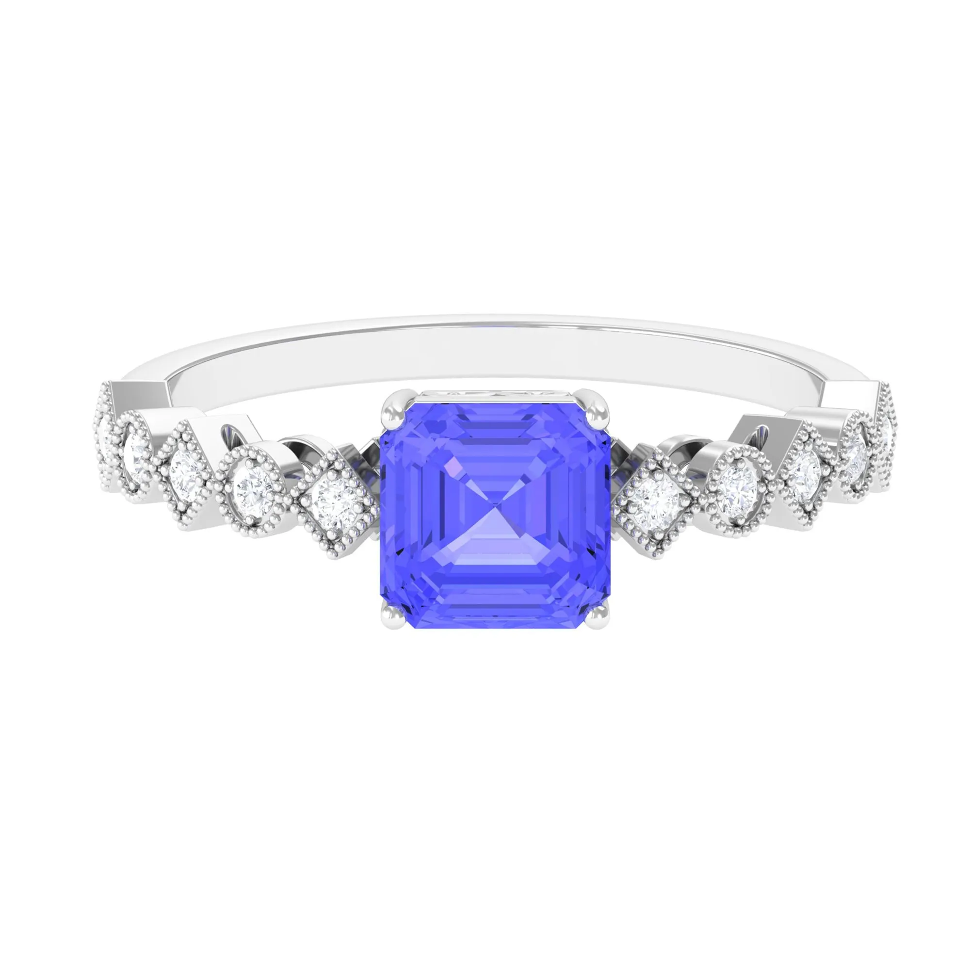 1.5 CT Asscher Cut Tanzanite Solitaire Engagement Ring with Diamond