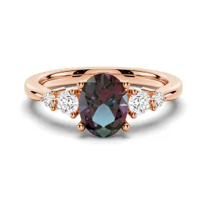 1.5 CT. Oval Alexandrite Engagement Ring With Moissanite Accents