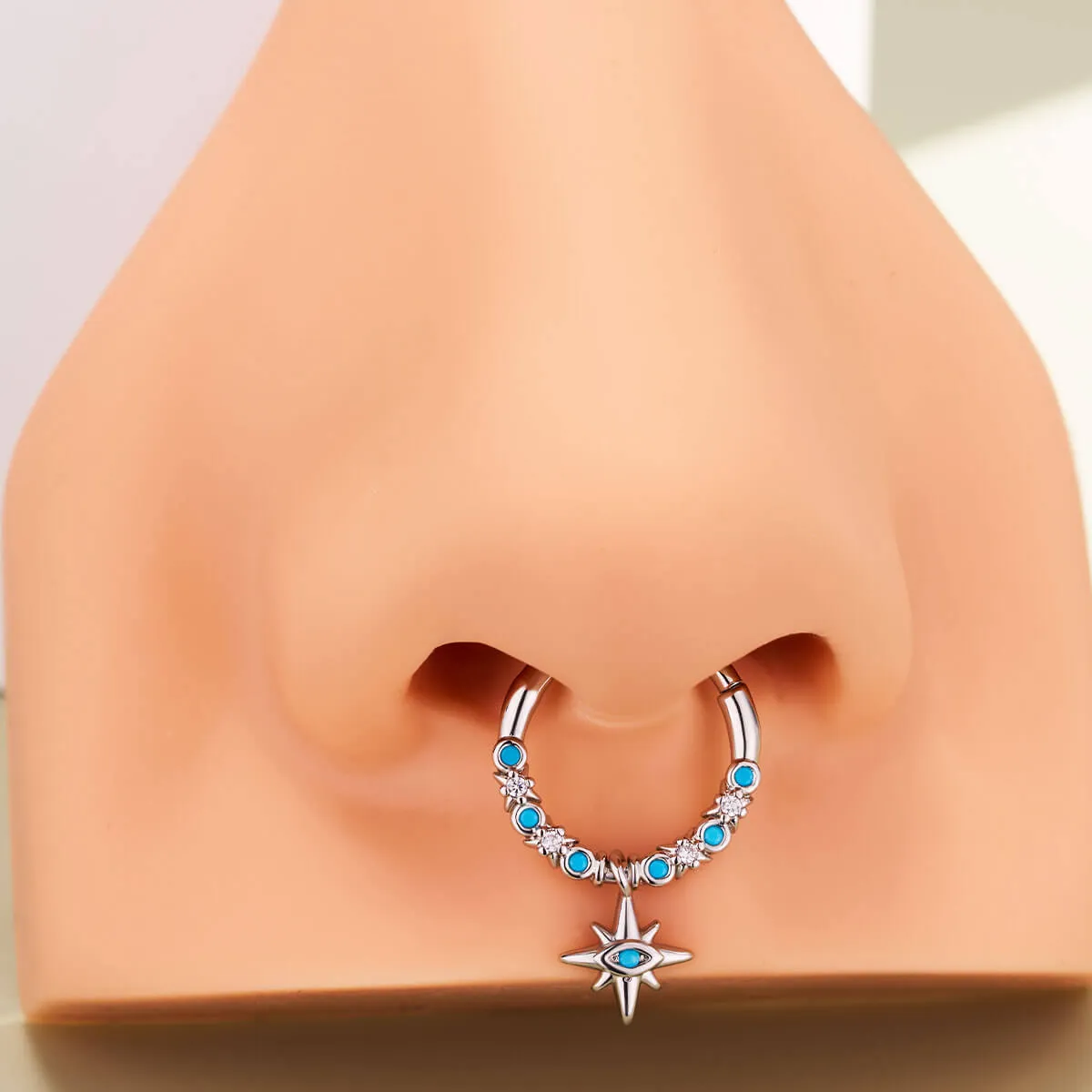 16G Hexagram Turquoise Hinged Segment Septum Ring