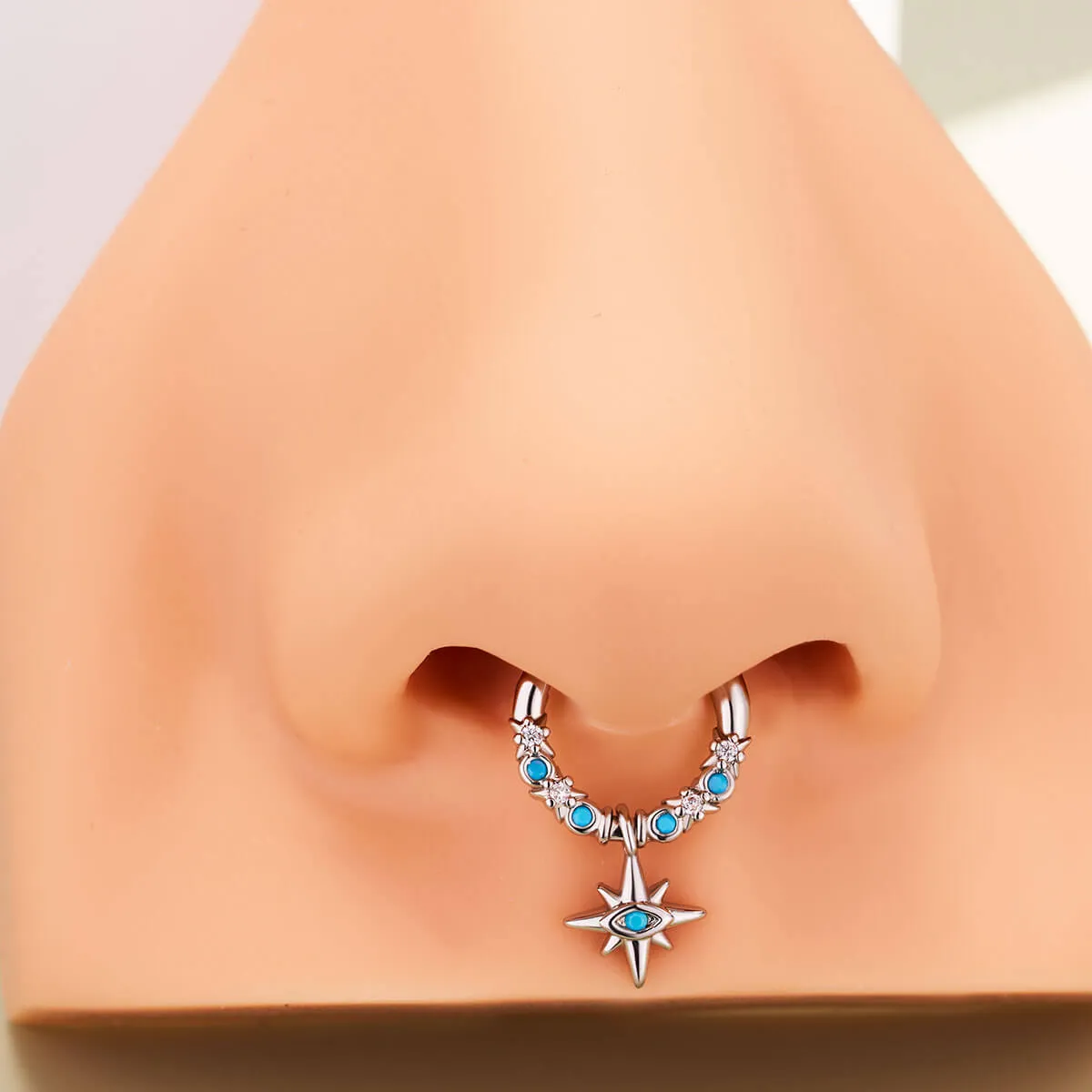 16G Hexagram Turquoise Hinged Segment Septum Ring