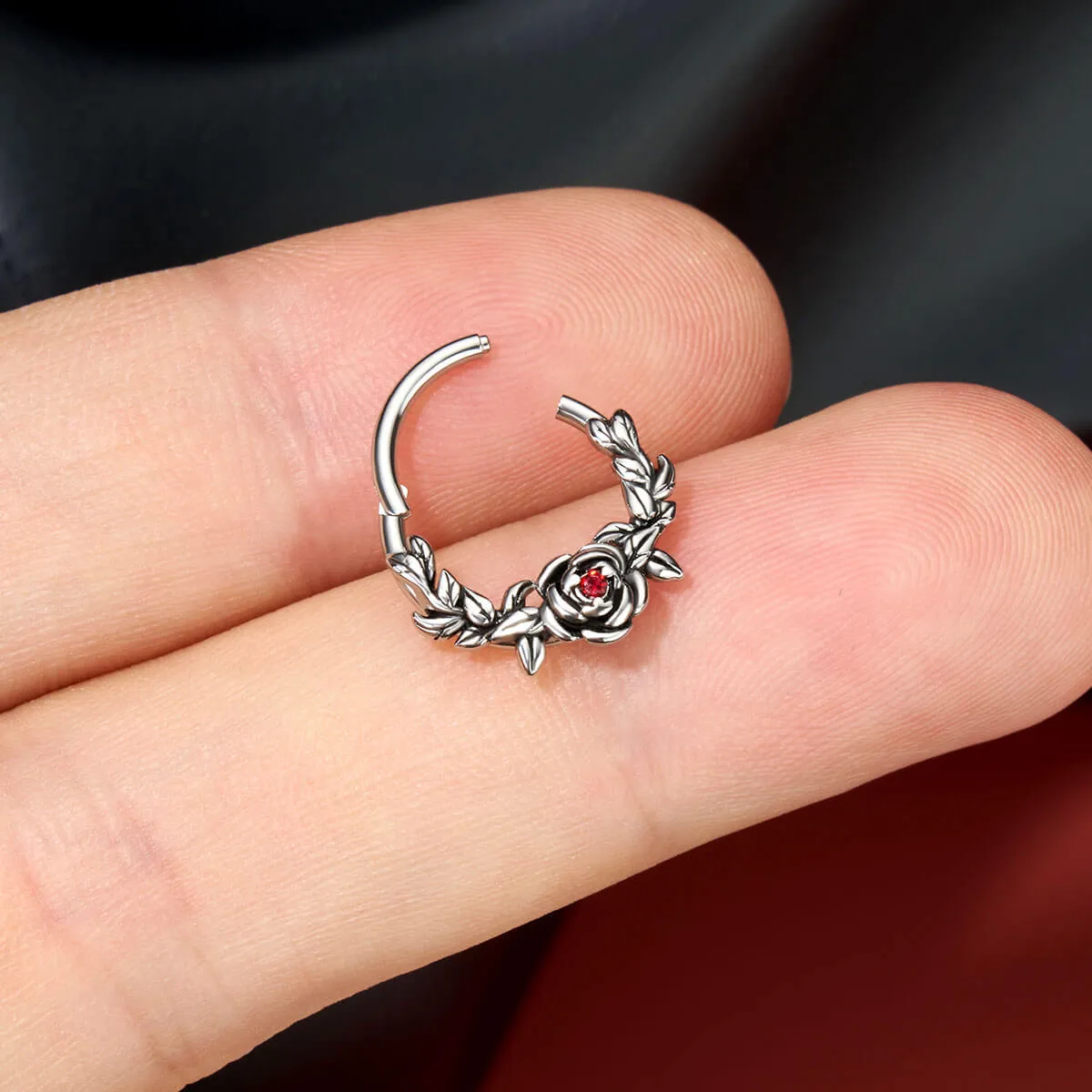 16G Vintage Rose Red CZ Septum Ring