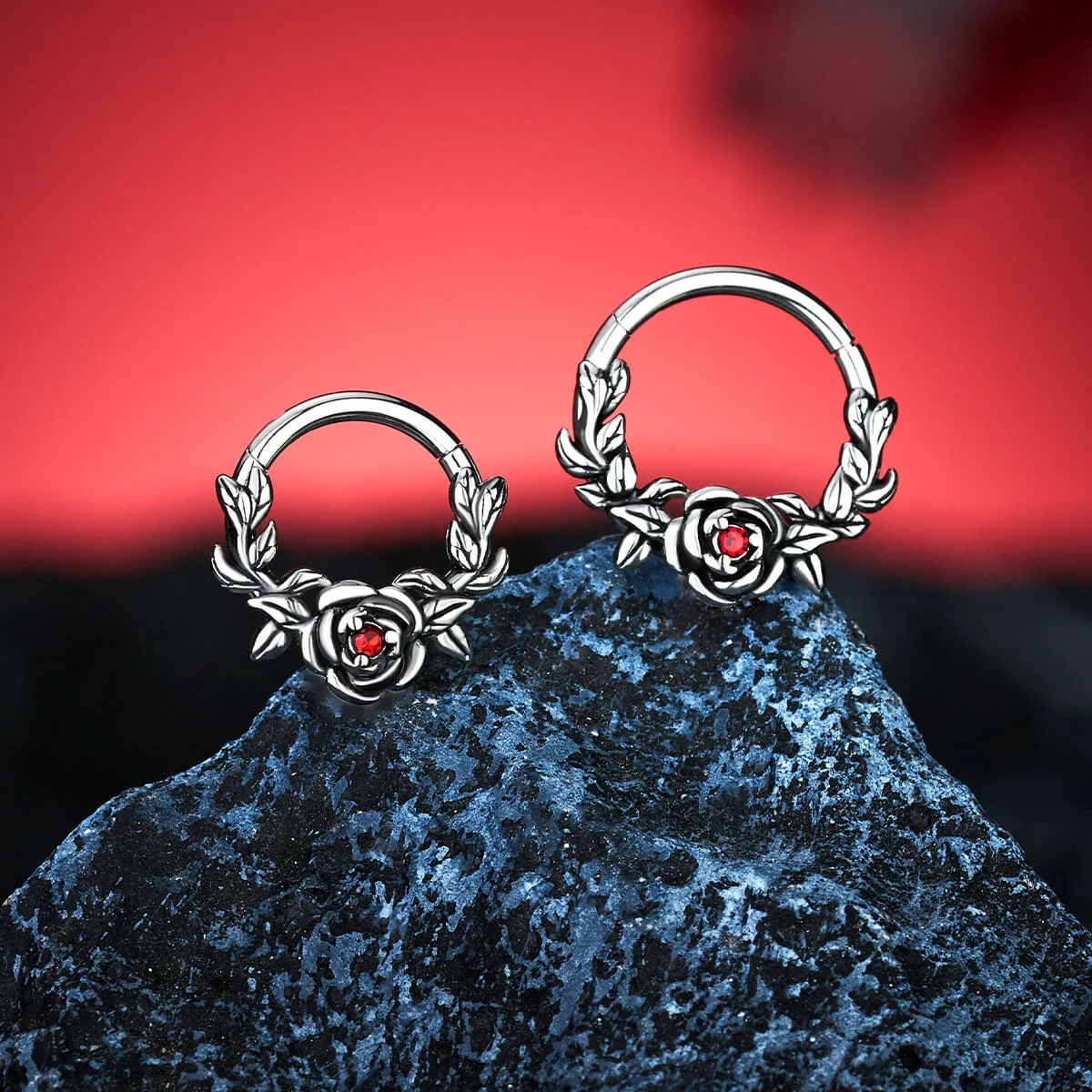 16G Vintage Rose Red CZ Septum Ring