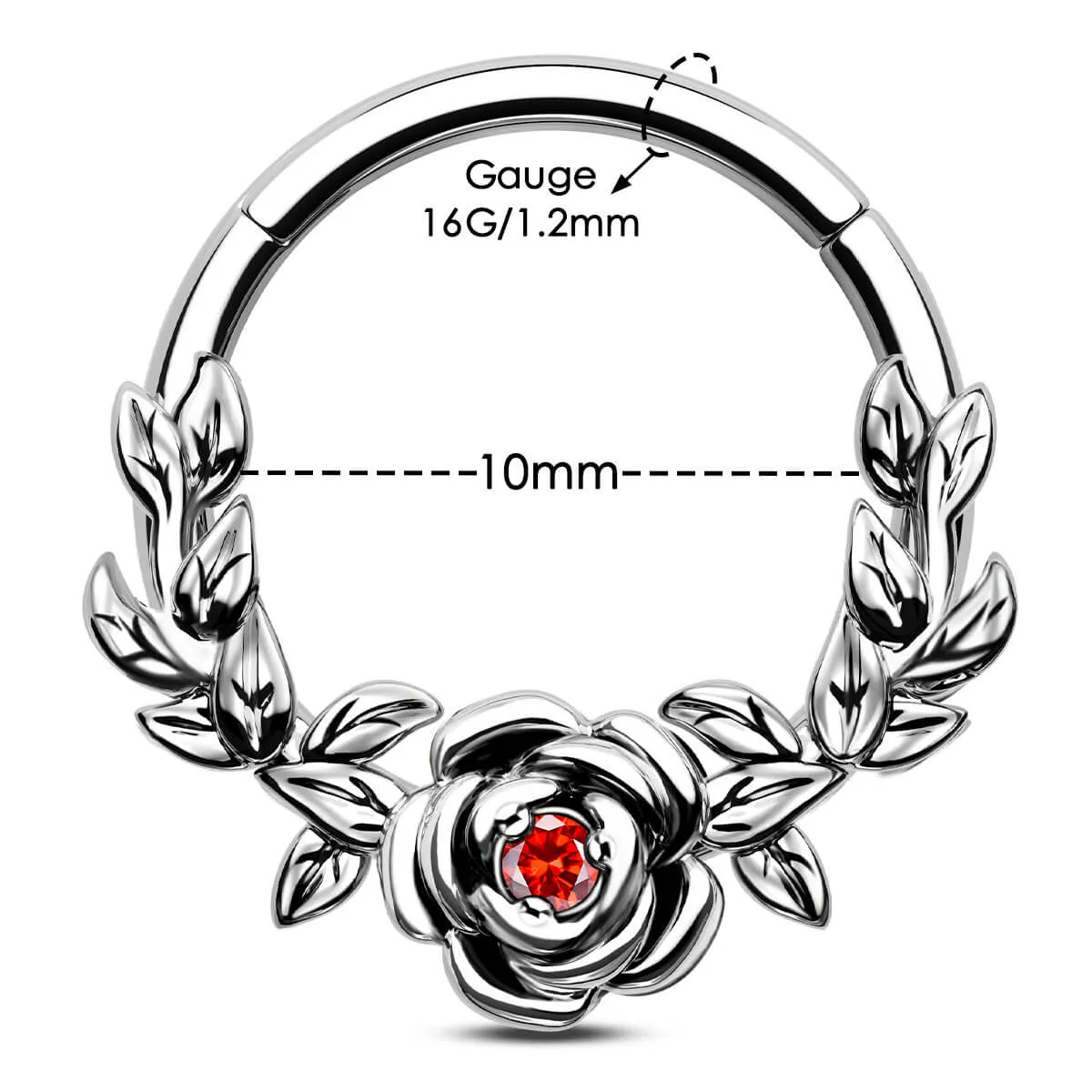 16G Vintage Rose Red CZ Septum Ring