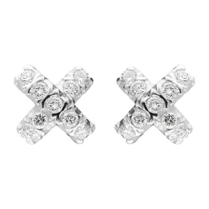 18ct White Gold 0.23ct Diamond Small Cross Shape Stud Earrings