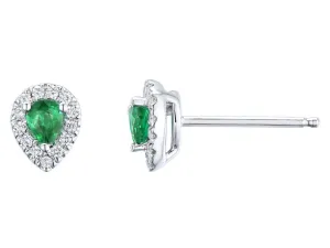 18ct White Gold 0.30ct Pear Cut Emerald And 0.13ct Diamond Halo Stud Earrings