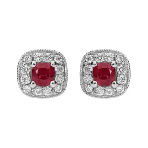 18ct White Gold 0.37ct Ruby and Diamond Cushion Stud Earrings