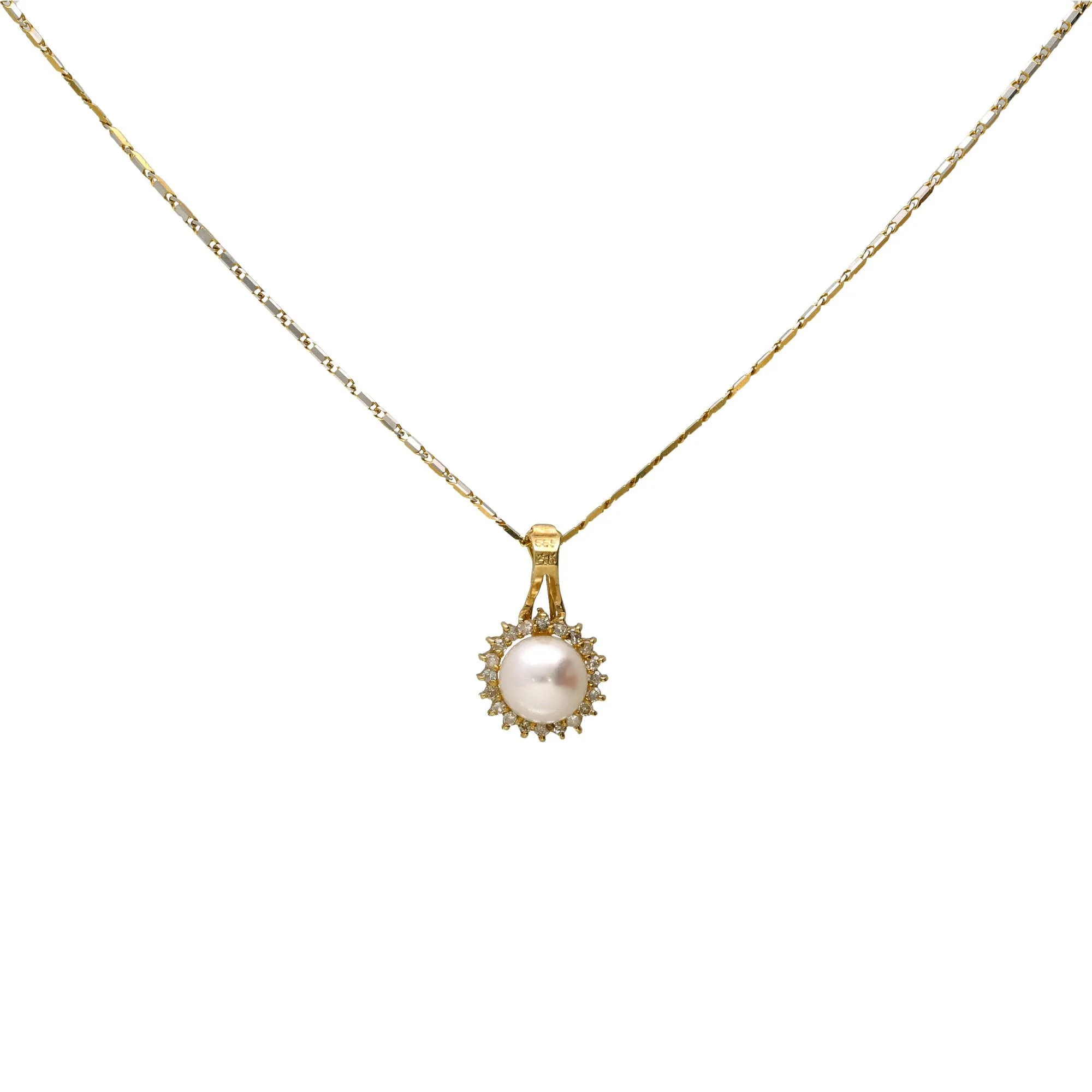 18K Gold, Diamond, & Pearl Pendant Set