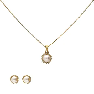 18K Gold, Diamond, & Pearl Pendant Set