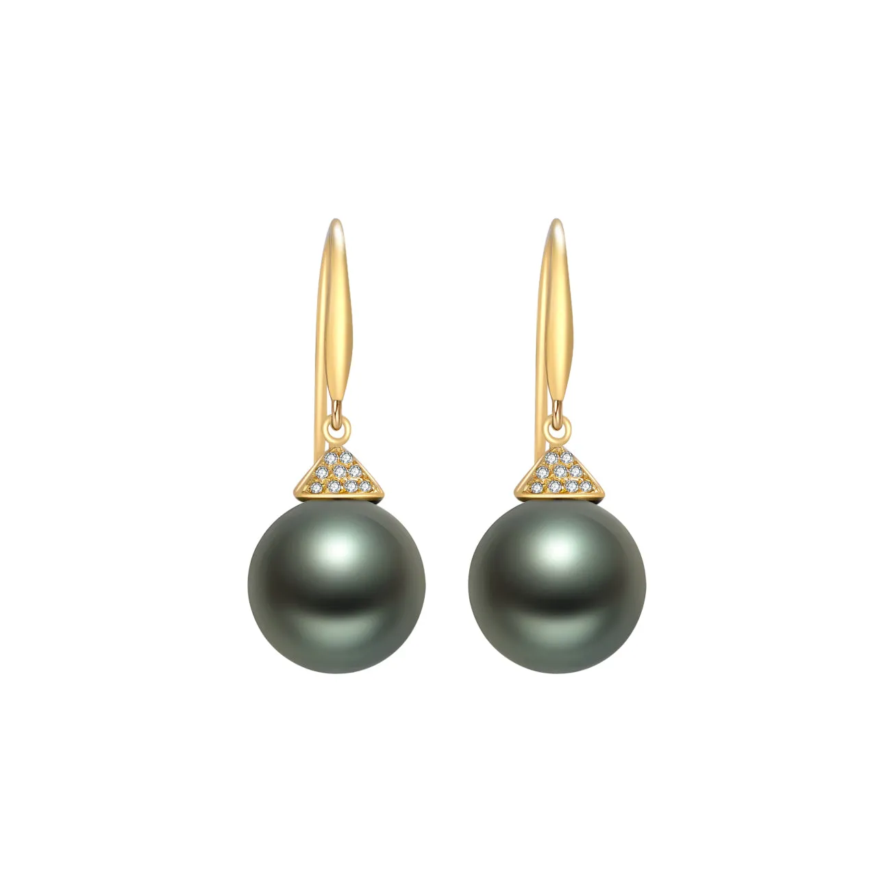 18K Gold Diamond Tahitian Pearl Earrings KE00026