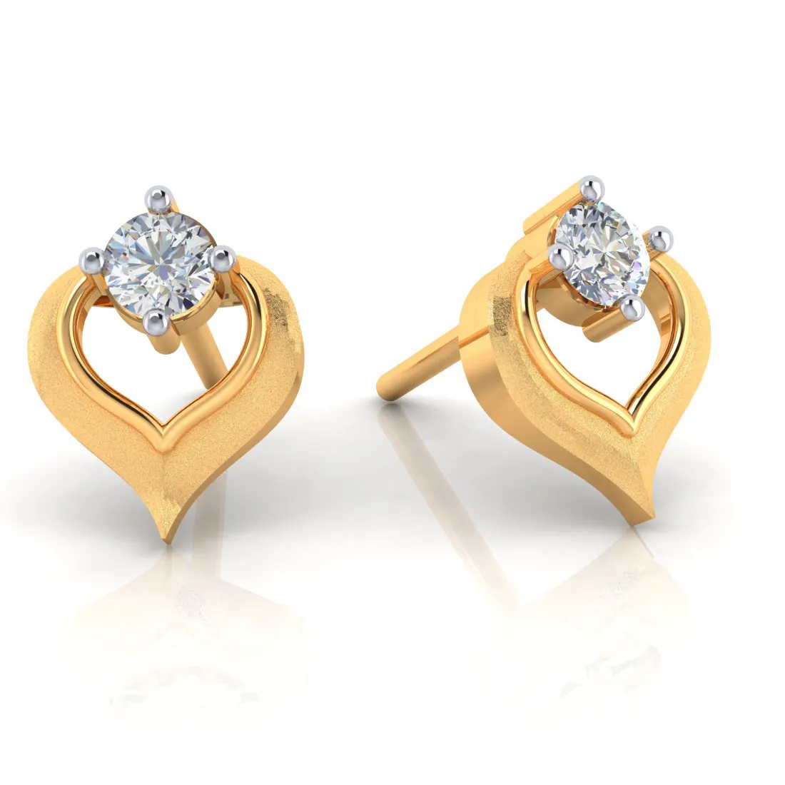 18k Heart Shape Gold Diamond Earrings