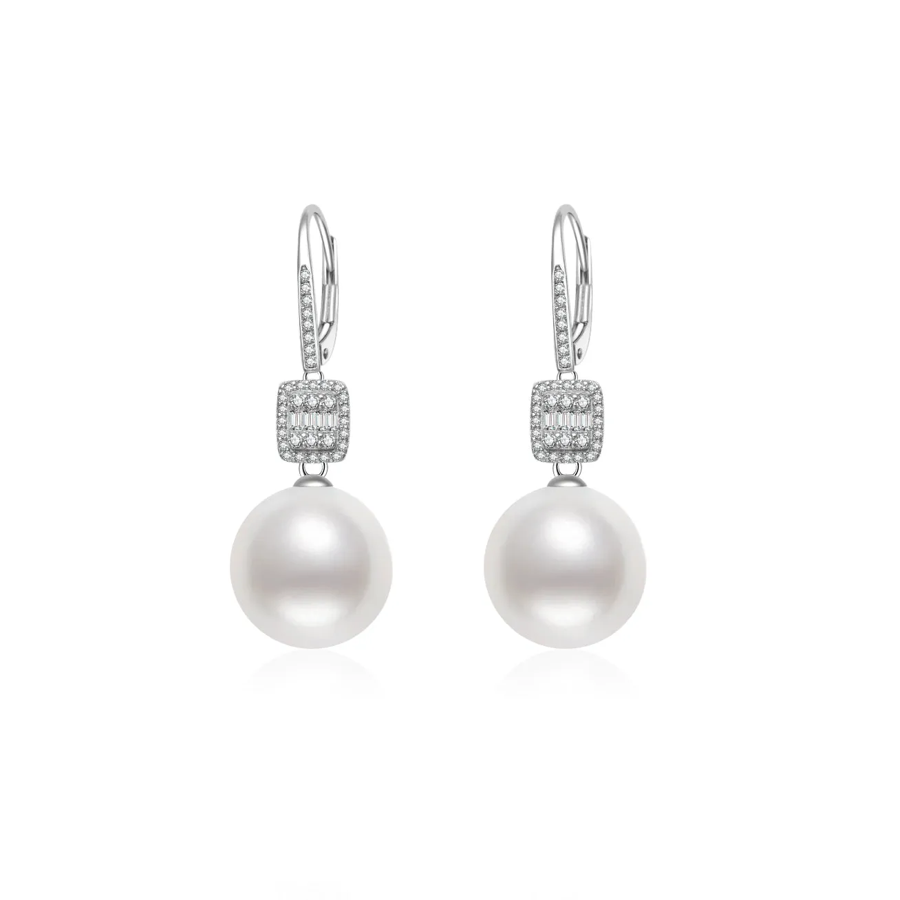 18k Solid Gold Diamond Australian White Pearl Earring KE00147