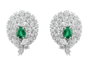 18k White Gold Emerald and Diamond Earrings