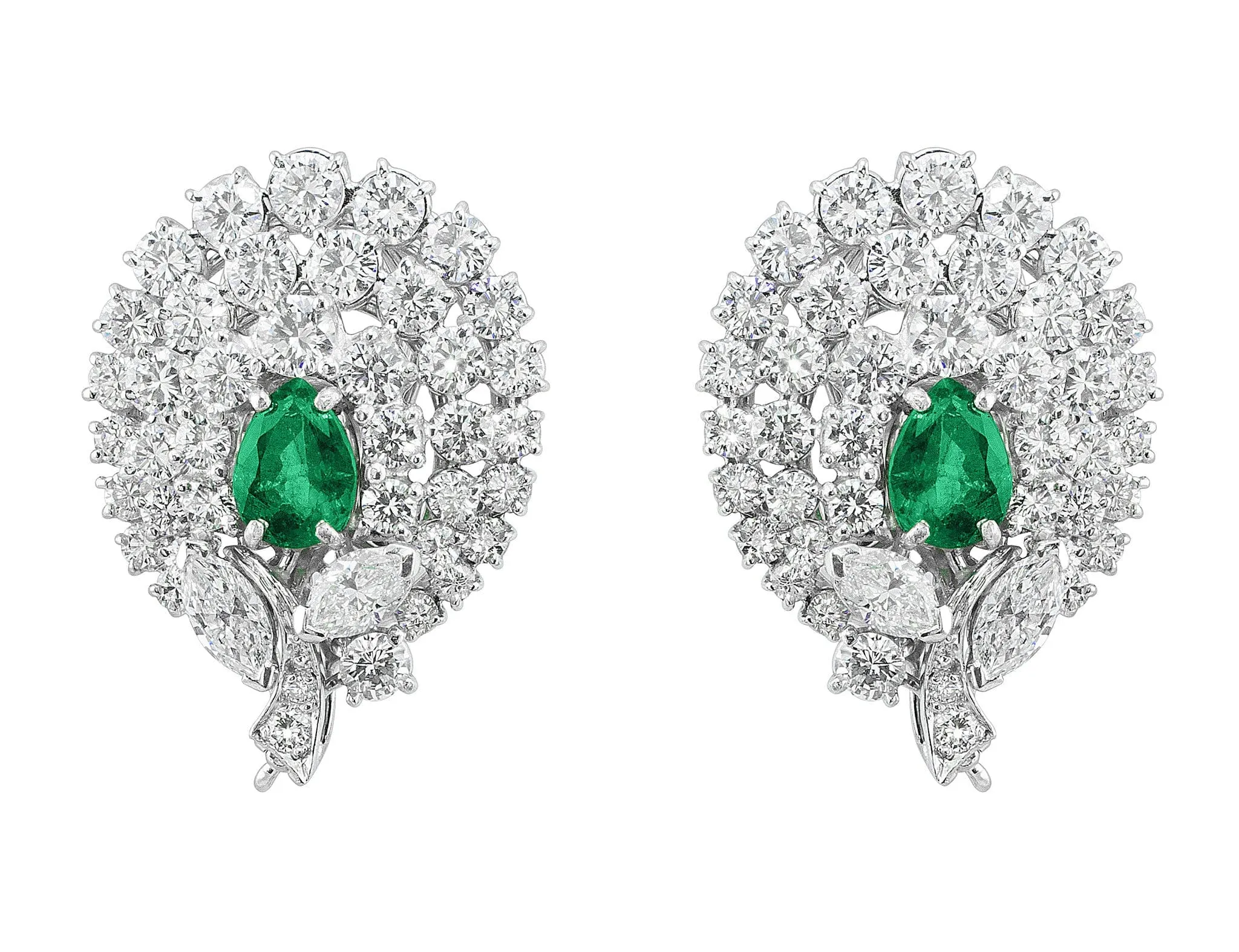 18k White Gold Emerald and Diamond Earrings