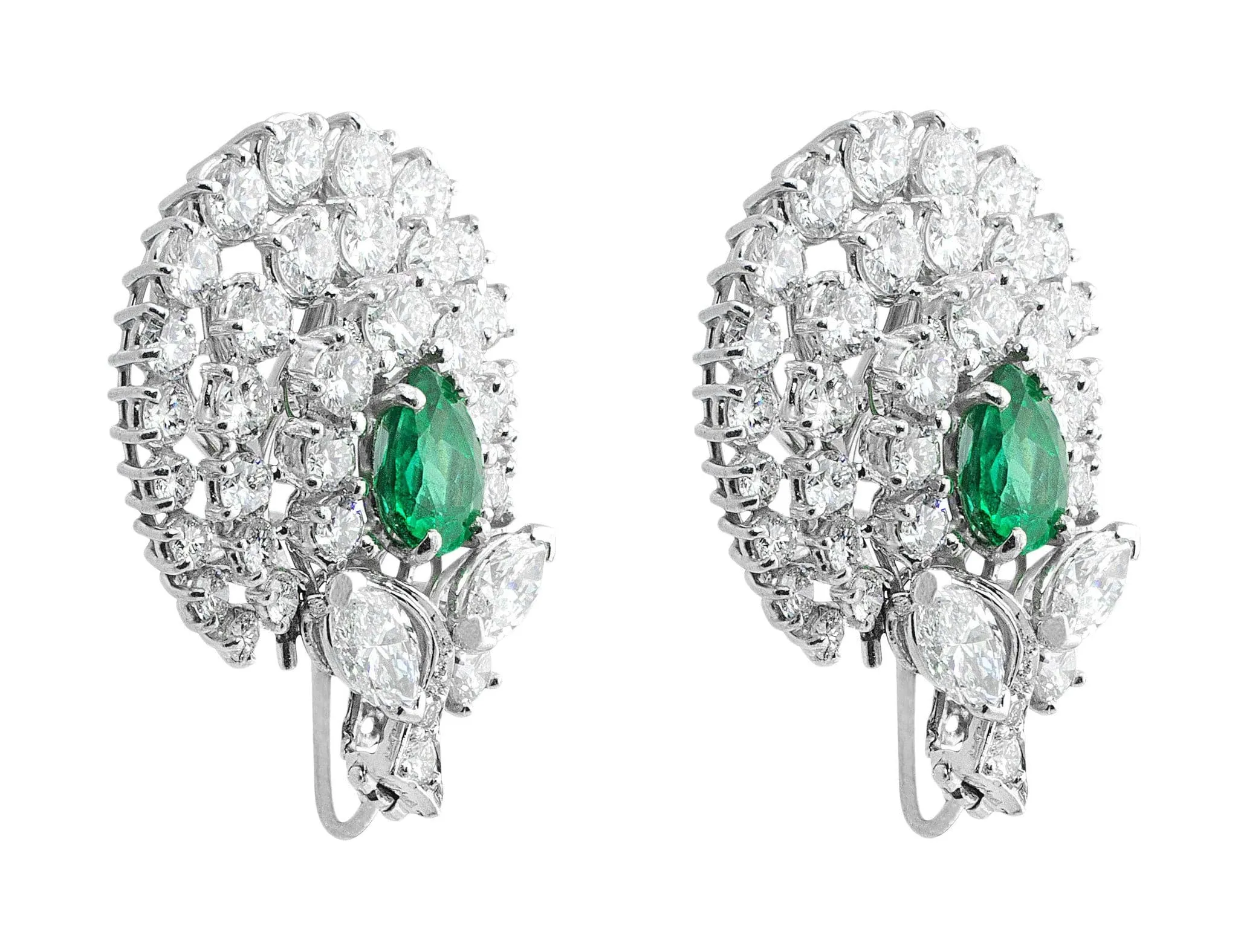 18k White Gold Emerald and Diamond Earrings