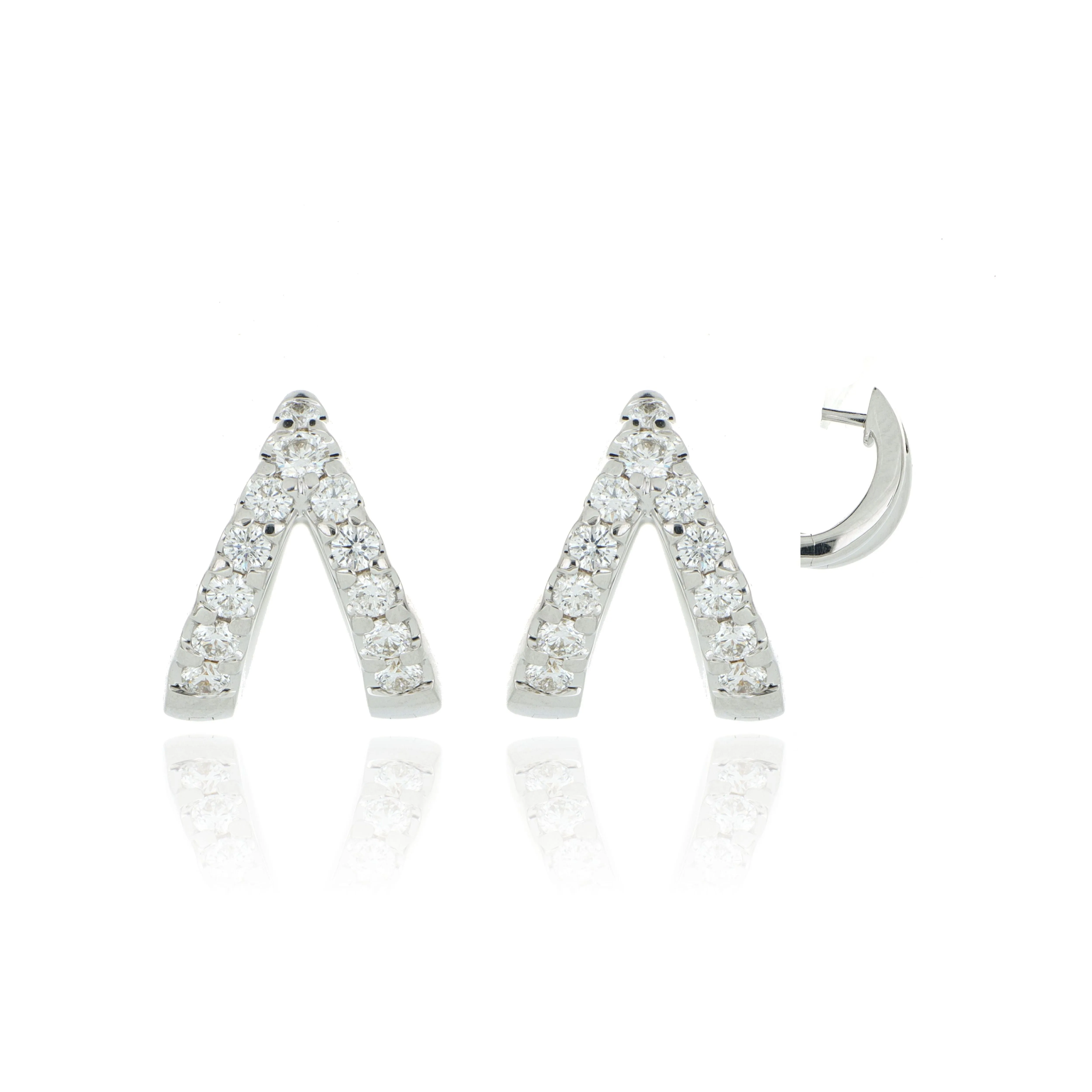 18k White Gold Split Diamond Huggie Earrings