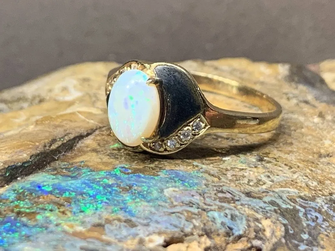 18kt Yellow Gold Opal , Onyx and Diamond ring