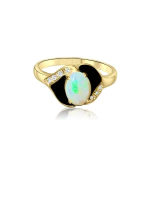 18kt Yellow Gold Opal , Onyx and Diamond ring