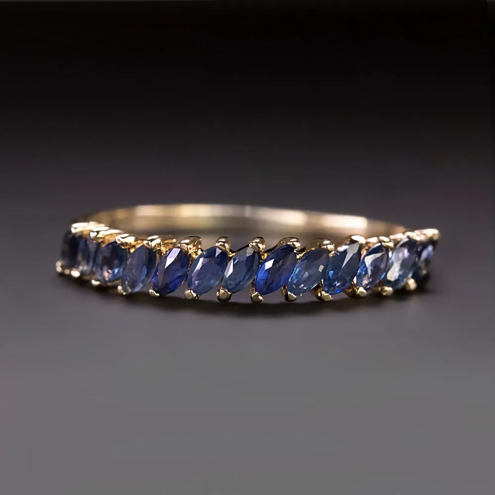 1ct MARQUISE SAPPHIRE BAND STACKING RING DIAGONAL SET 14k YELLOW GOLD NATURAL