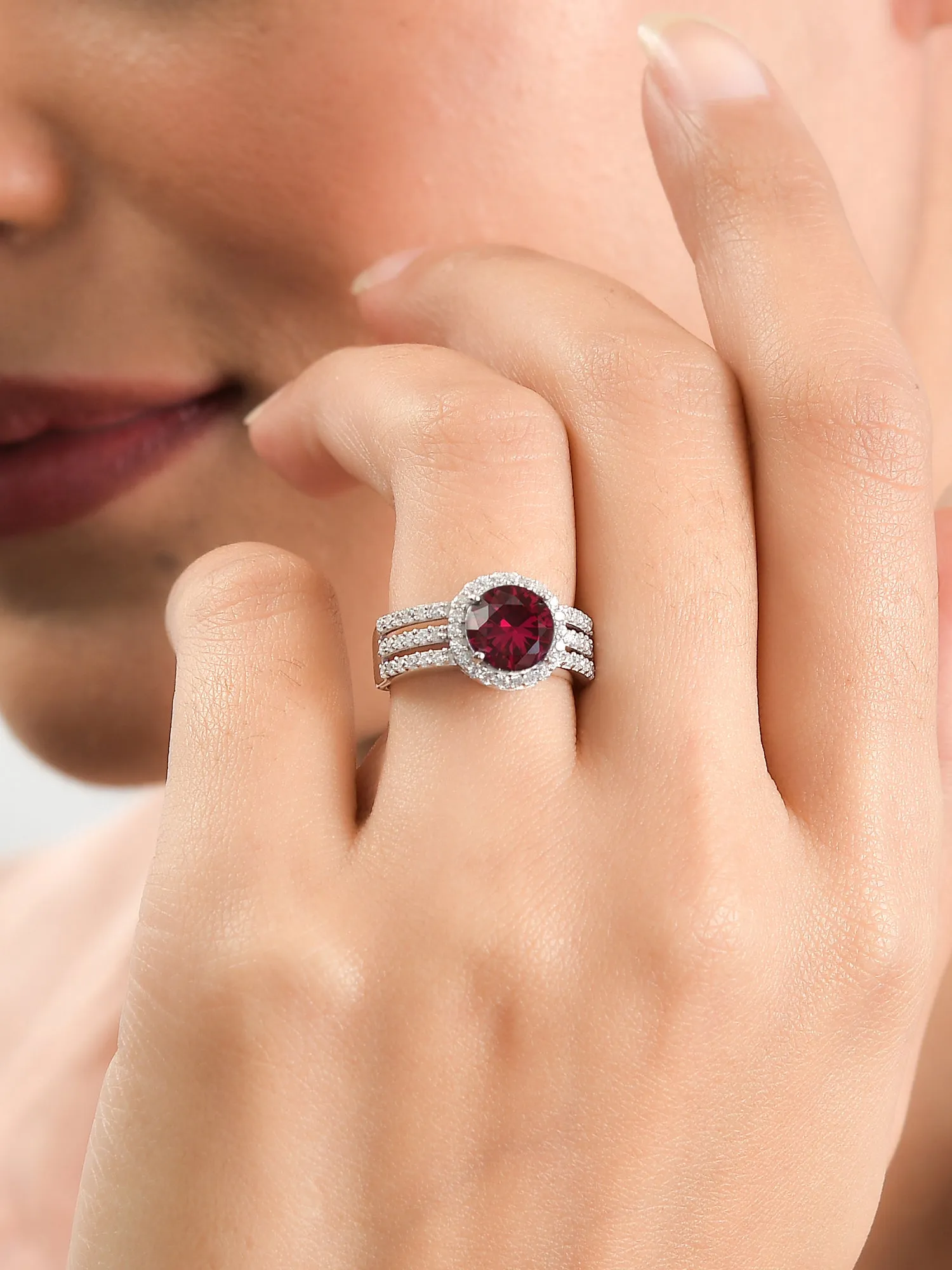 2 Carat Ruby Solitaire Band Ring In Silver