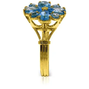 2.43 Carat 14K Solid Yellow Gold Love Theme Blue Topaz Ring