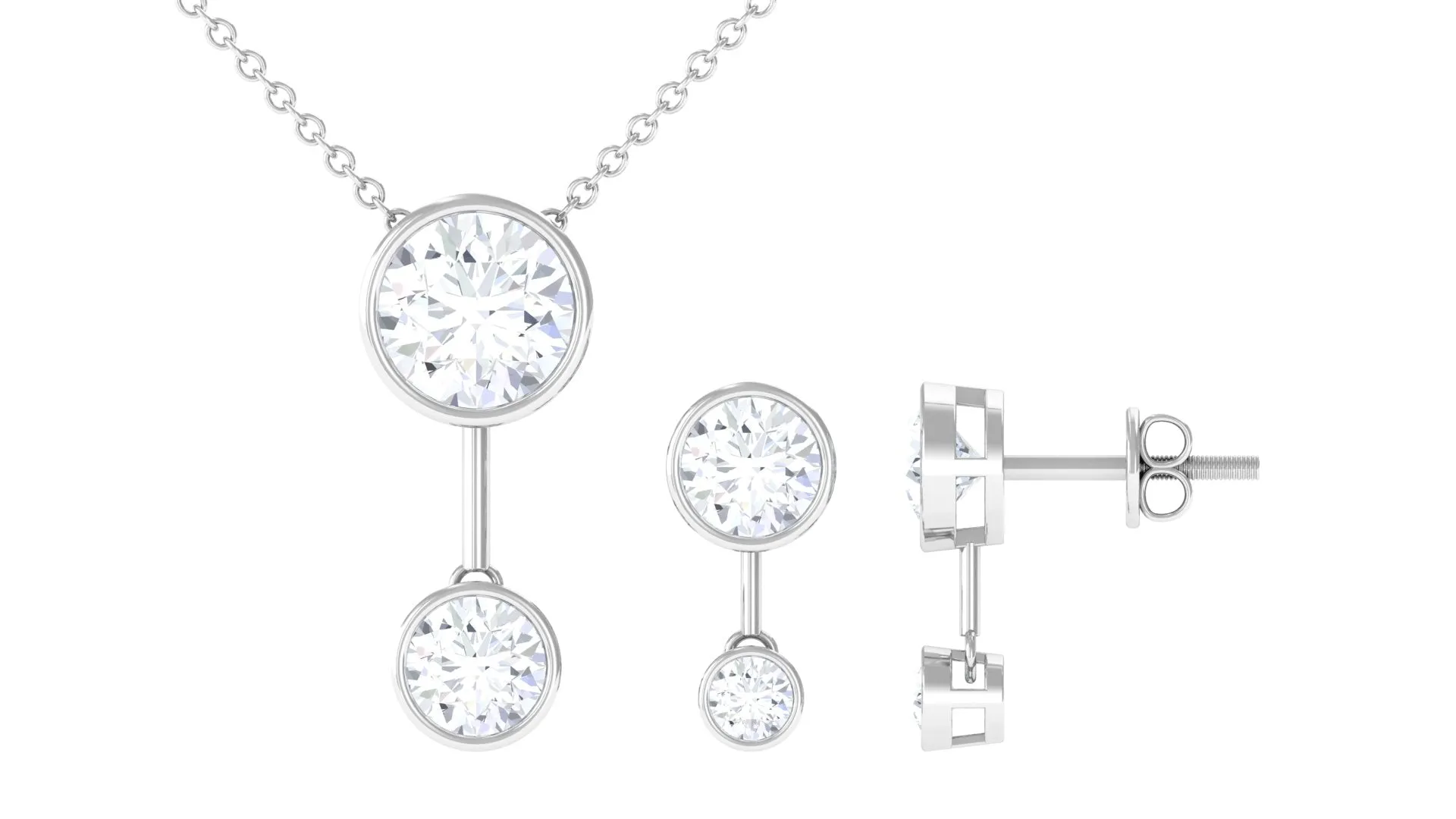 3 CT Bezel Set Round Zircon Minimal Drop Jewelry Set