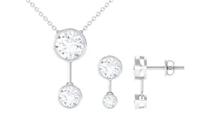 3 CT Bezel Set Round Zircon Minimal Drop Jewelry Set