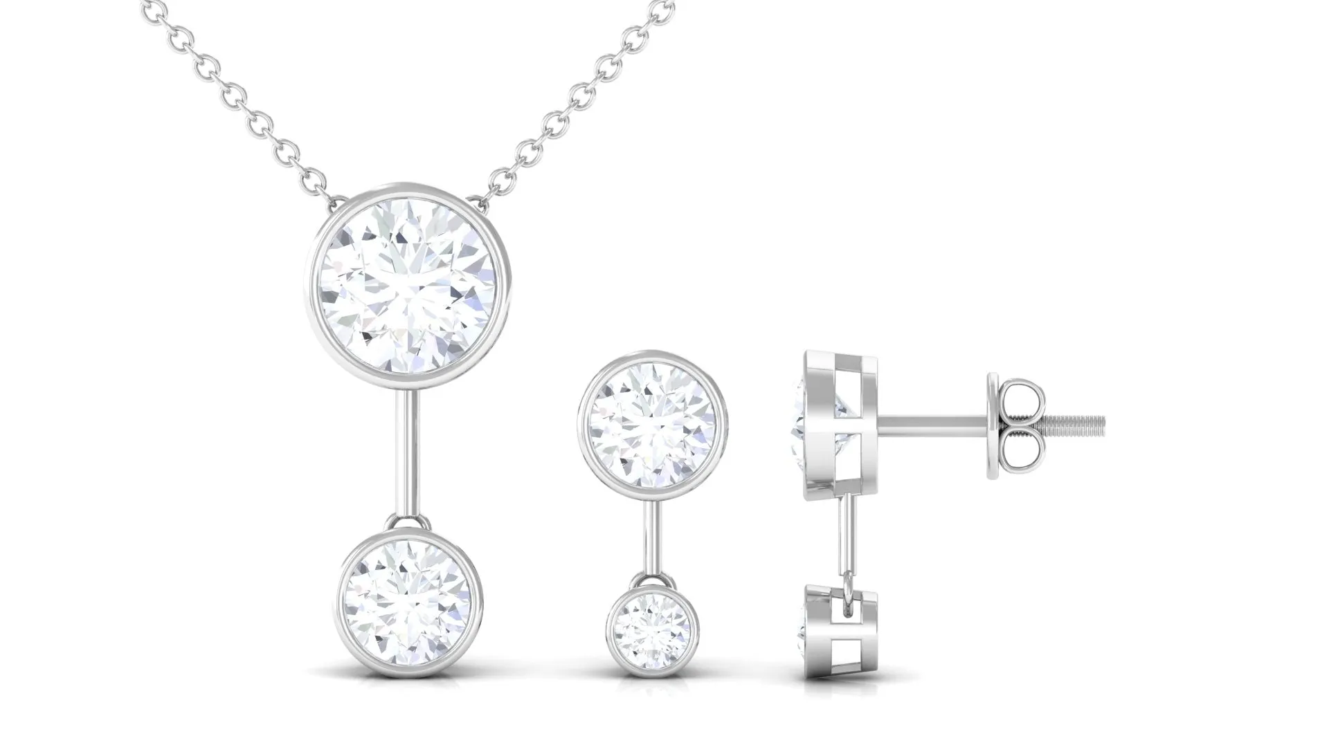 3 CT Bezel Set Round Zircon Minimal Drop Jewelry Set