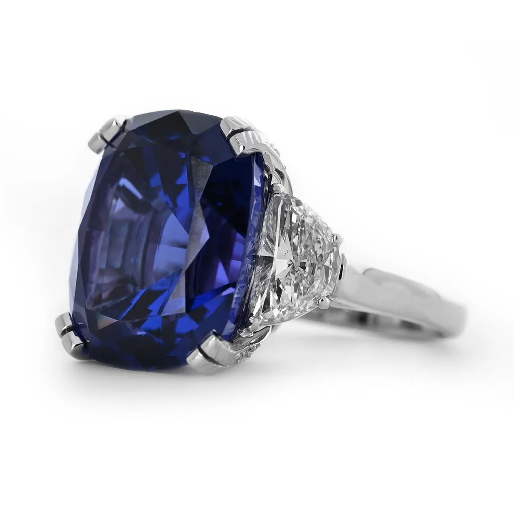 34.08ct Cushion-Cut Tanzanite & Diamond Solitaire Ring