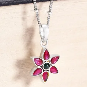 92.5 Silver Red Kundan Flower Necklace