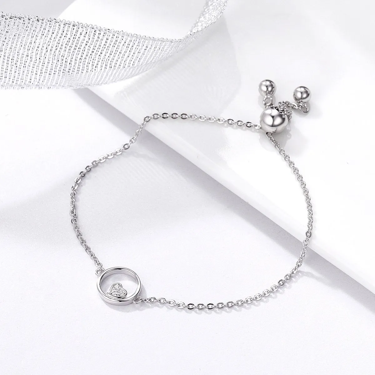 925 Sterling Silver Hollow Heart Infinity Circle Chain Bracelet